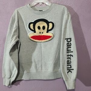 Paul Frank Julius Monkey Face Patch Crewneck Sweatshirt Gray Juniors  XL